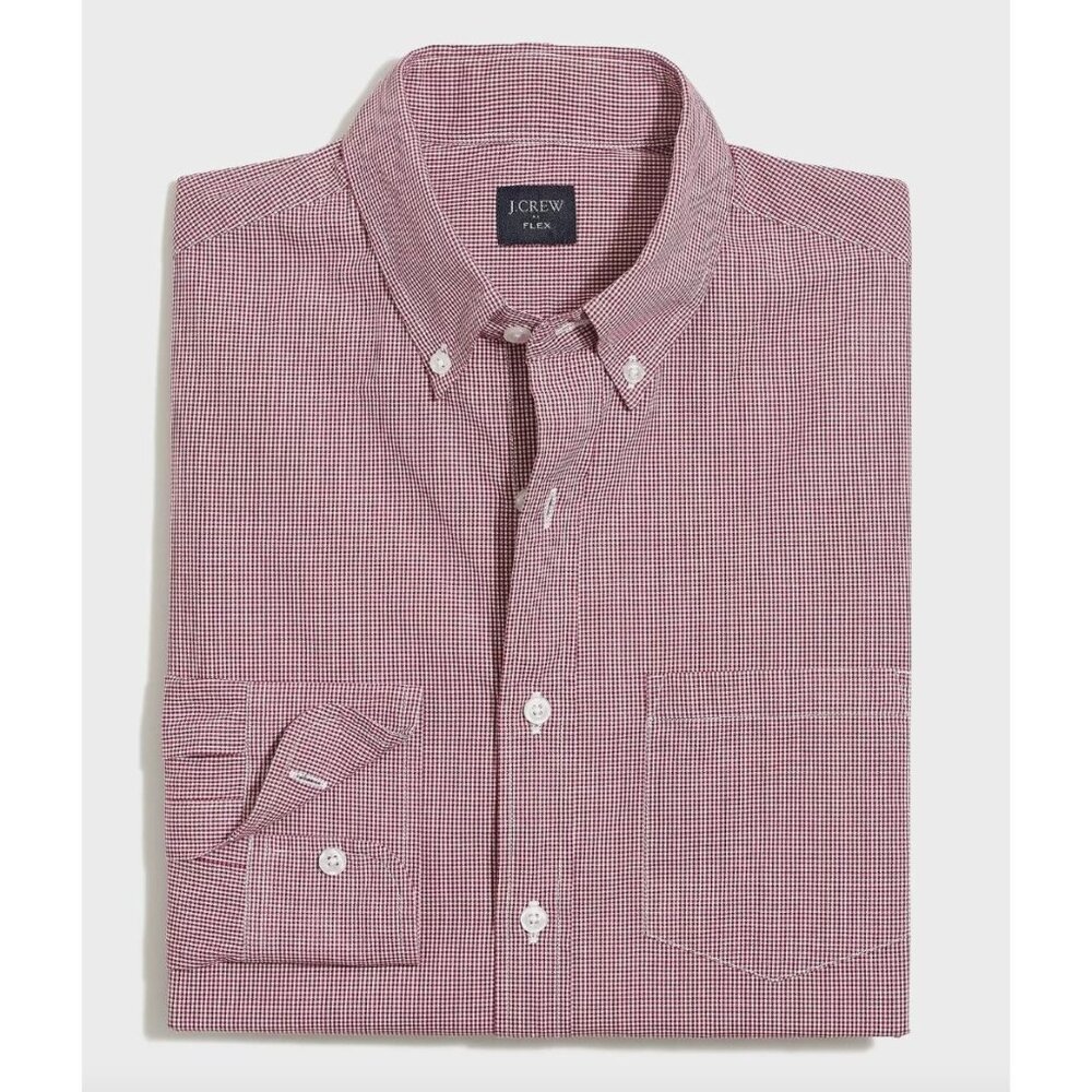 J. Crew Men’s Shirt Red White Gingham Flex Washed Lightweight  Sz Med